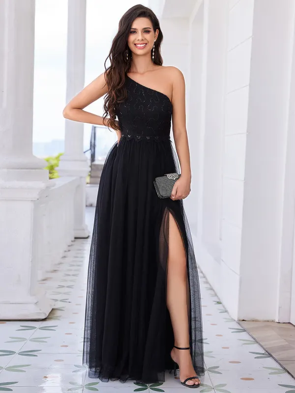 One-Shoulder Embellished Tulle Formal Evening Dress sold by Ever Pretty