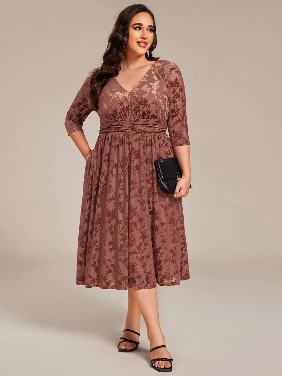 pretty NYRA|Plus Size 3/4 Sleeve Floral Velvet Wedding Guest Dress with Pockets sold by Ever Pretty product image thumbnail 4