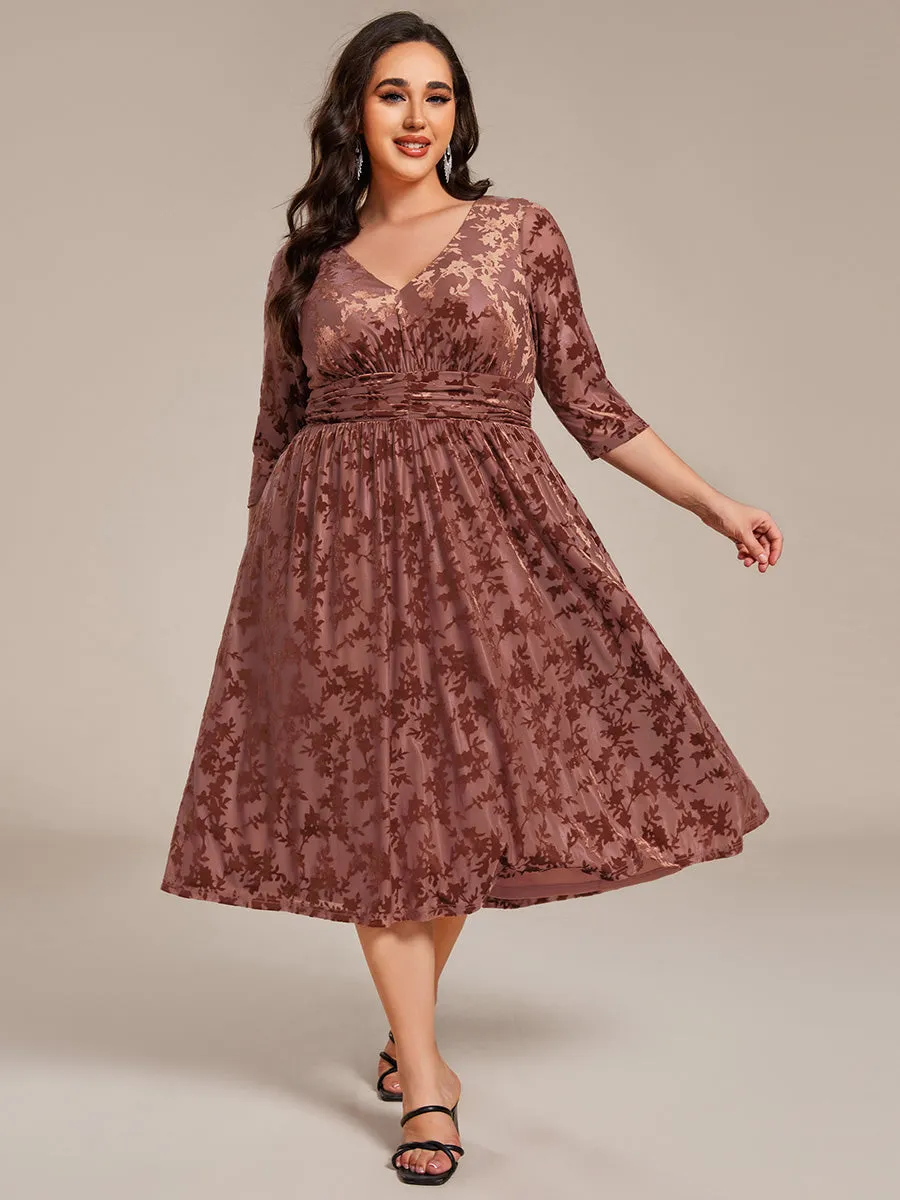 pretty NYRA|Plus Size 3/4 Sleeve Floral Velvet Wedding Guest Dress with Pockets sold by Ever Pretty