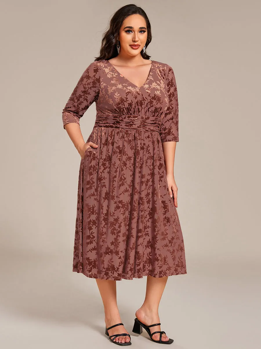pretty NYRA|Plus Size 3/4 Sleeve Floral Velvet Wedding Guest Dress with Pockets sold by Ever Pretty product image thumbnail 5