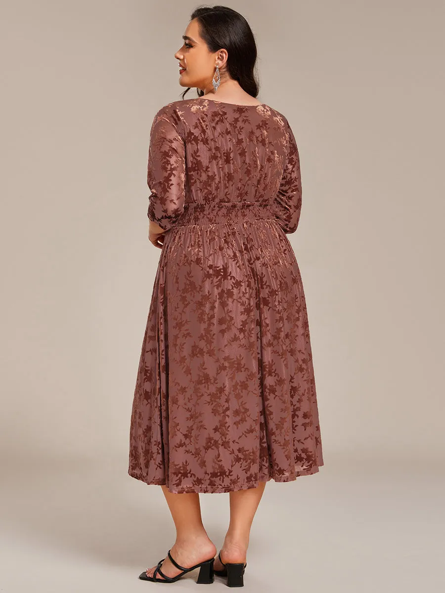 pretty NYRA|Plus Size 3/4 Sleeve Floral Velvet Wedding Guest Dress with Pockets sold by Ever Pretty product image thumbnail 2