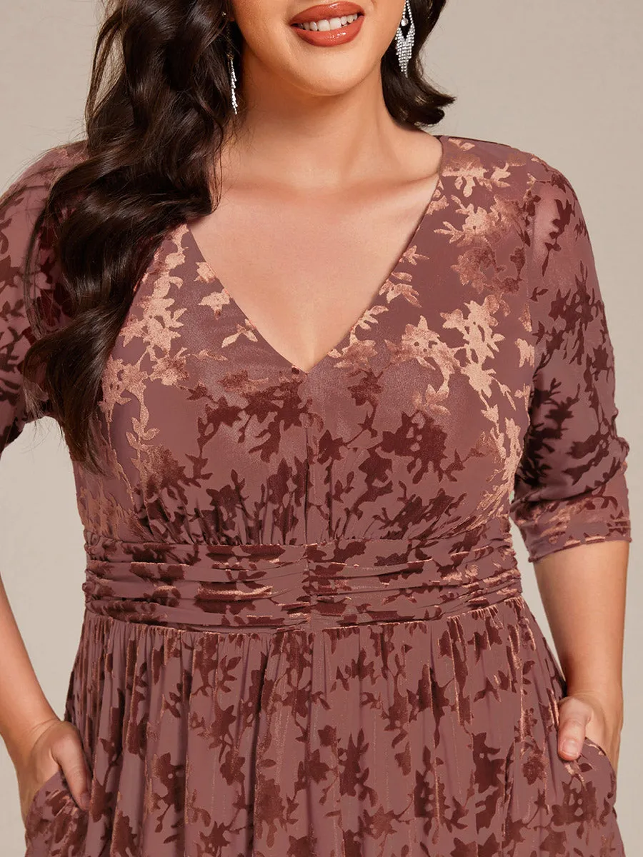 pretty NYRA|Plus Size 3/4 Sleeve Floral Velvet Wedding Guest Dress with Pockets sold by Ever Pretty product image thumbnail 3