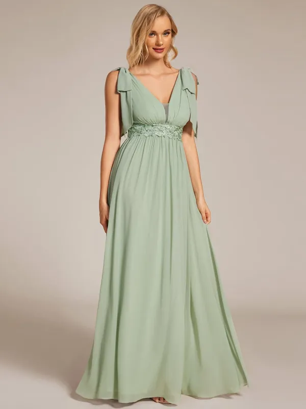 ever FRANKIE|Bow Shoulder Empire Waist Maxi Bridesmaid Dress sold by Ever Pretty