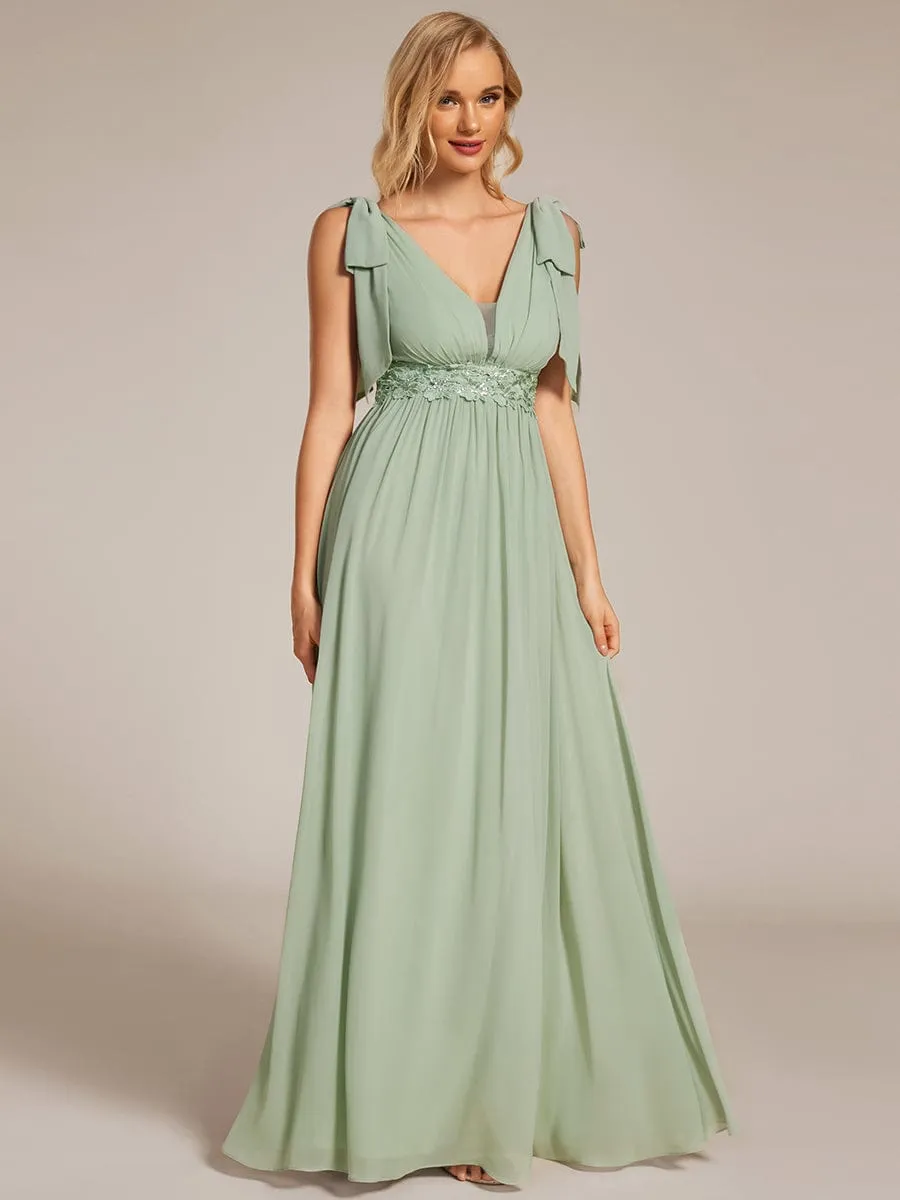 ever FRANKIE|Bow Shoulder Empire Waist Maxi Bridesmaid Dress sold by Ever Pretty