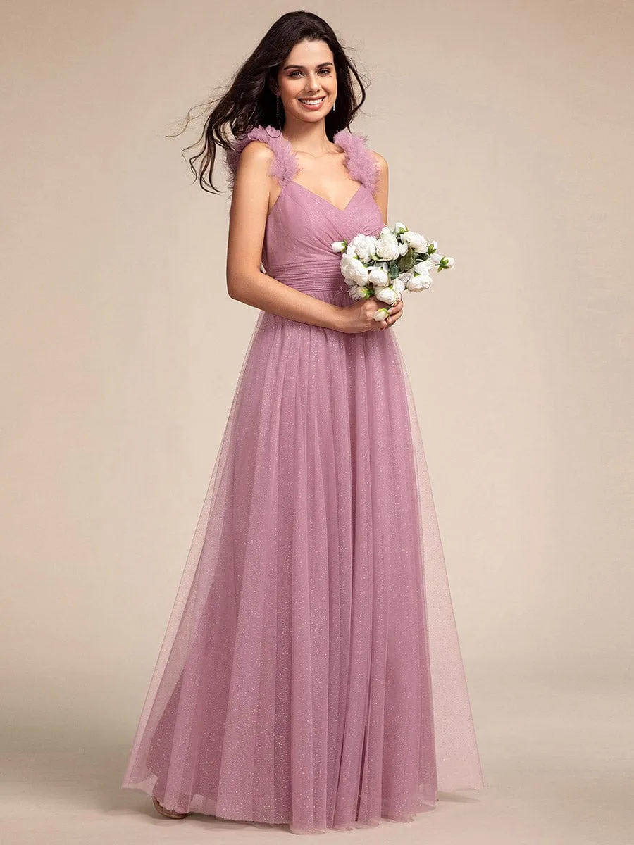 Embellished Shoulders Pleated Tulle Glitter Bridesmaid Dress sold by Ever Pretty product image thumbnail 4