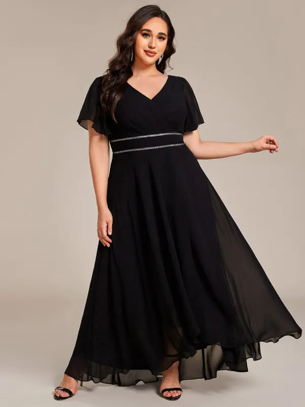 pretty DAKOTA|Plus Size V-Neck Rhinestone Waist Chiffon Maxi Formal Evening Dress sold by Ever Pretty
