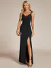 ever NOIRE|Glitter V-Neck High Slit Sequin Shoulder Strap Wedding Guest Dress sold by Ever Pretty