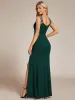 ever NOIRE|Glitter V-Neck High Slit Sequin Shoulder Strap Wedding Guest Dress sold by Ever Pretty