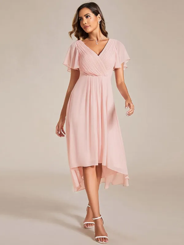 ever FAYE|Pleated Asymmetrical Hem Ruffles Sleeve Chiffon Bridesmaid Dress sold by Ever Pretty