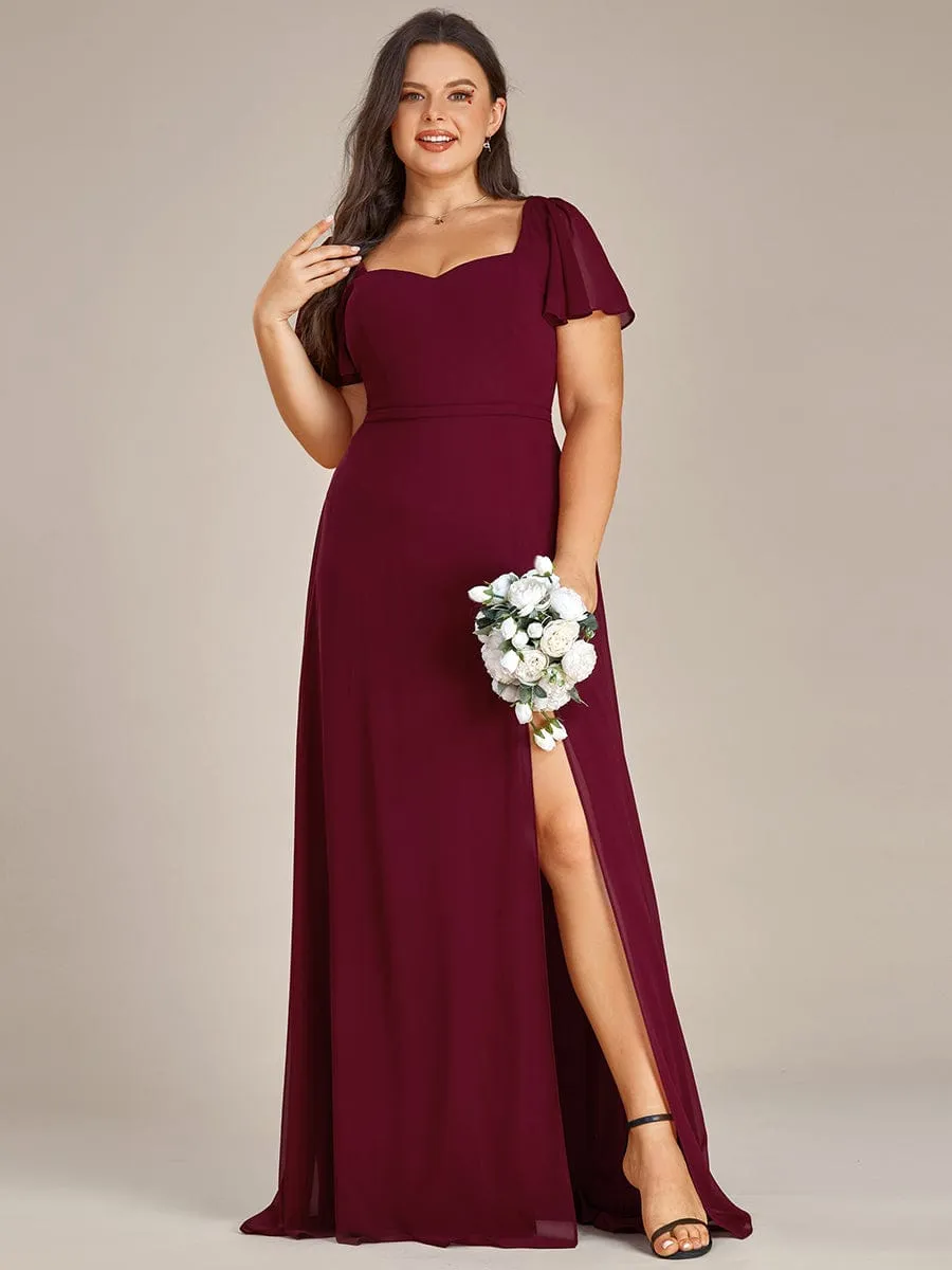 Plus Size Sweetheart A-Line High Slit Maxi Chiffon Bridesmaid Dress sold by Ever Pretty