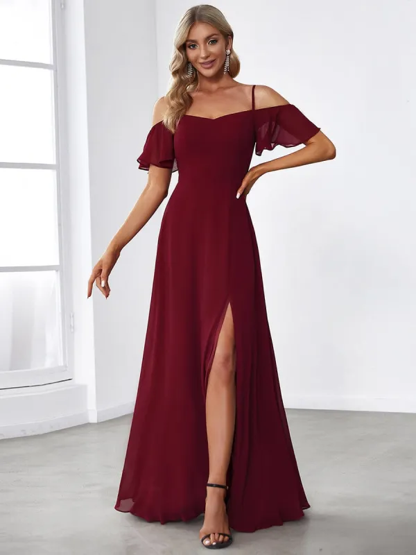 ever REYA|Cold Shoulder High Slit Chiffon Wedding Guest Dress sold by Ever Pretty