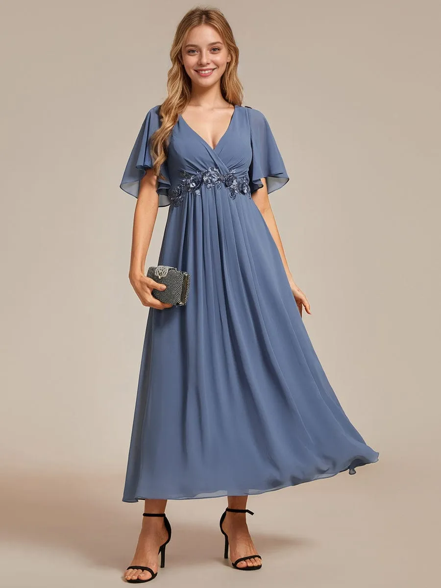 ever DAHLIA|Floral Applique Short Sleeve V-Neck Chiffon Bridesmaid Dress sold by Ever Pretty
