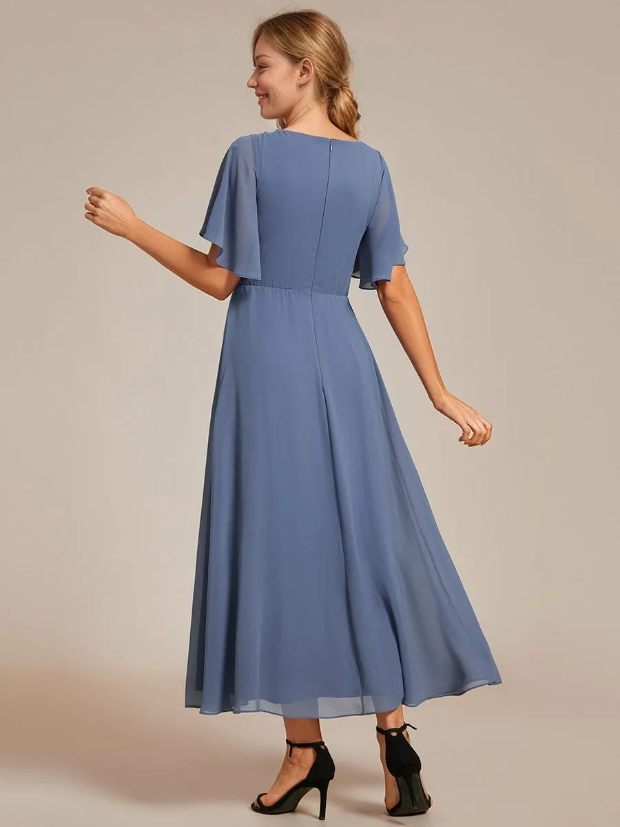 ever DAHLIA|Floral Applique Short Sleeve V-Neck Chiffon Bridesmaid Dress sold by Ever Pretty product image thumbnail 2