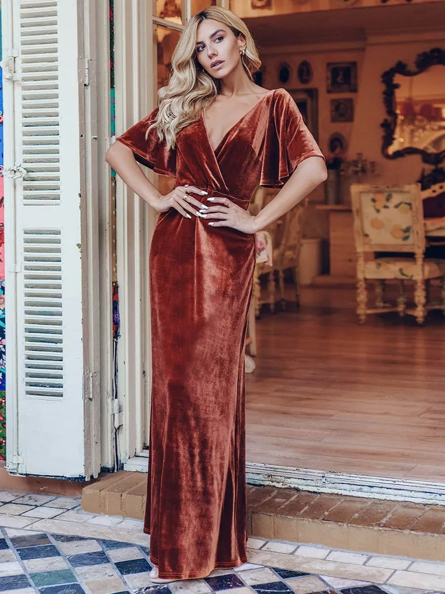 Velvet Double V Neck Maxi Bridesmaid Dress sold by Ever Pretty product image thumbnail 2