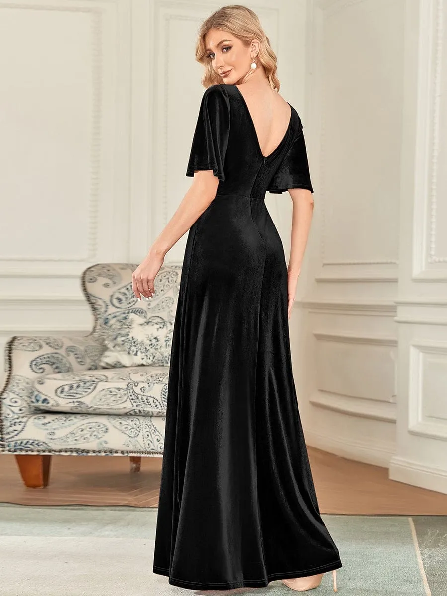 Velvet Double V Neck Maxi Bridesmaid Dress sold by Ever Pretty product image thumbnail 4