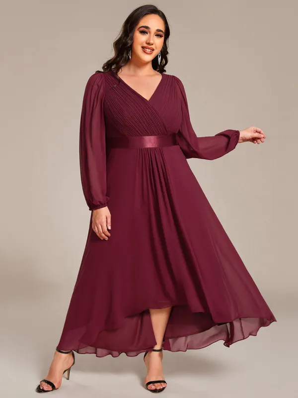 pretty KEYLA|Plus Size A-Line Long Sleeve Chiffon Pleated Formal Dress sold by Ever Pretty