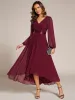 ever KEYLA|Long Sleeve A Line Chiffon Pleated Asymmetrical Hem Formal Dress sold by Ever Pretty