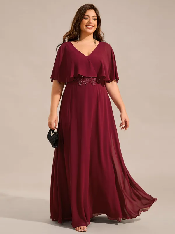 pretty MAXINE|Plus Size Chiffon Formal Maxi Dress with Batwing Sleeves sold by Ever Pretty