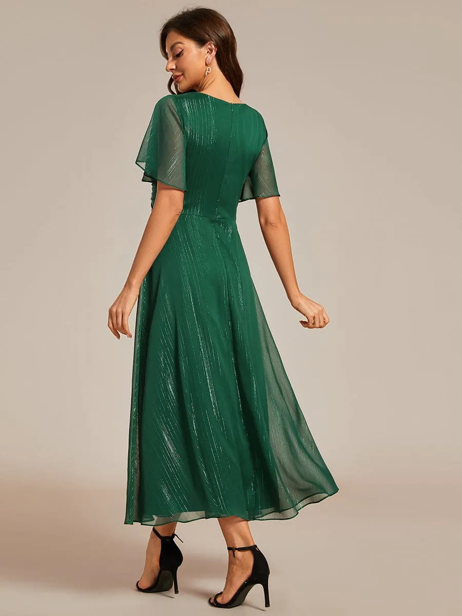 ever OPAHL|Silver Metallic Fabric V-Neck A-Line Evening Dress Featuring Delicate Ruffled Hem sold by Ever Pretty product image thumbnail 4