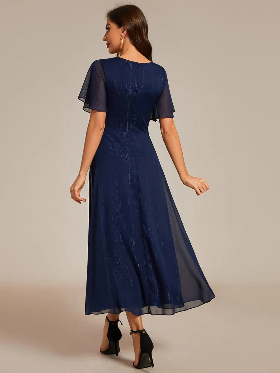 ever OPAHL|Silver Metallic Fabric V-Neck A-Line Evening Dress Featuring Delicate Ruffled Hem sold by Ever Pretty product image thumbnail 2