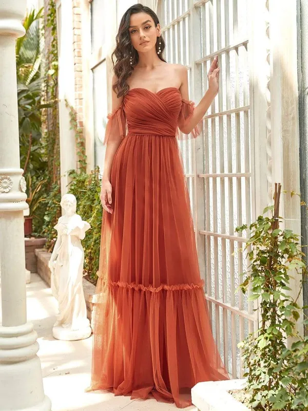 ever LUCIE|Off-Shoulder Sweetheart Double Layer Pleated Bridesmaid Dress sold by Ever Pretty