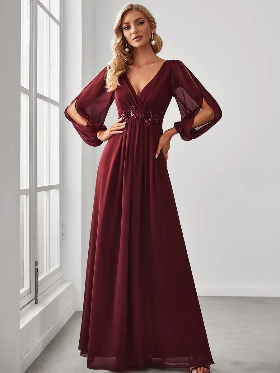 ever AMOUR|Elegant Chiffon V-Neckline Long Sleeve Wedding Guest Dress sold by Ever Pretty product image thumbnail 3
