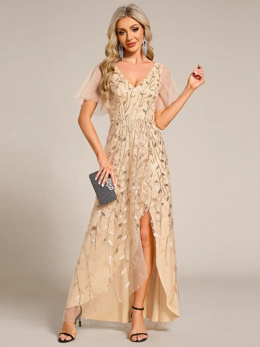 ever ALIX|Short Sleeves Sequin High Low V-Neck Midi Formal Wedding Guest Dress sold by Ever Pretty product image thumbnail 3