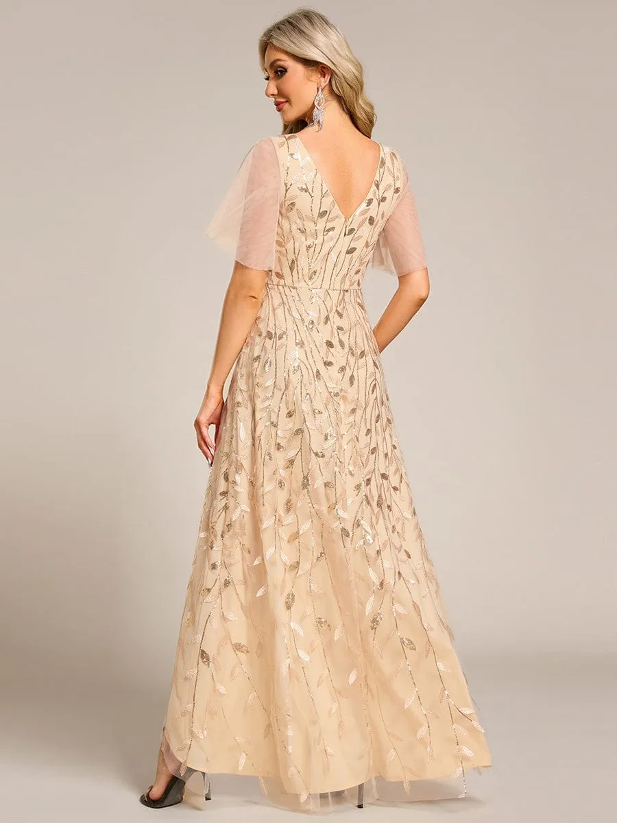 ever ALIX|Short Sleeves Sequin High Low V-Neck Midi Formal Wedding Guest Dress sold by Ever Pretty product image thumbnail 4