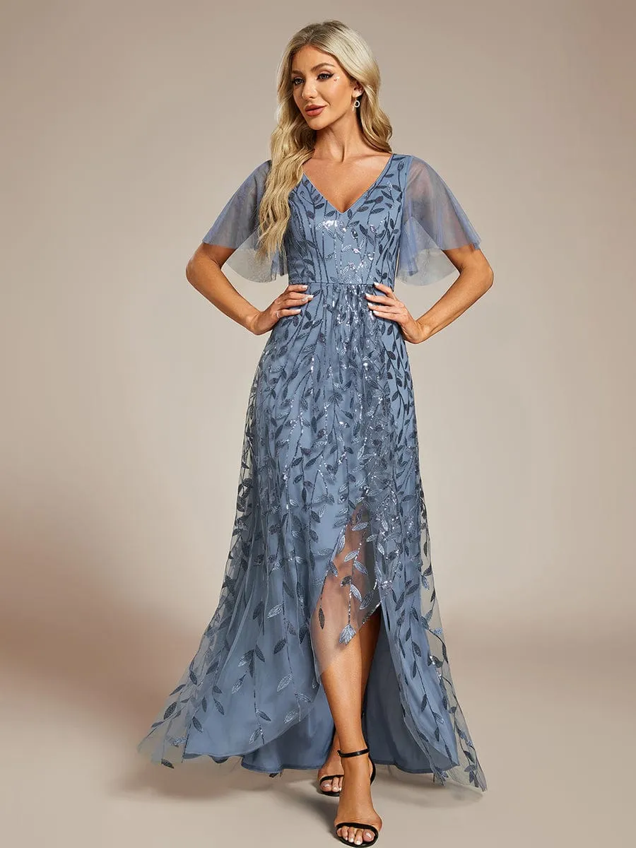 ever ALIX|Short Sleeves Sequin High Low V-Neck Midi Formal Wedding Guest Dress sold by Ever Pretty product image thumbnail 5