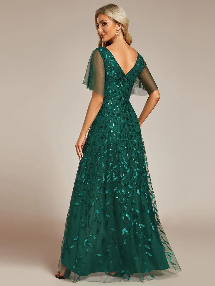 ever ALIX|Short Sleeves Sequin High Low V-Neck Midi Formal Wedding Guest Dress sold by Ever Pretty product image thumbnail 2