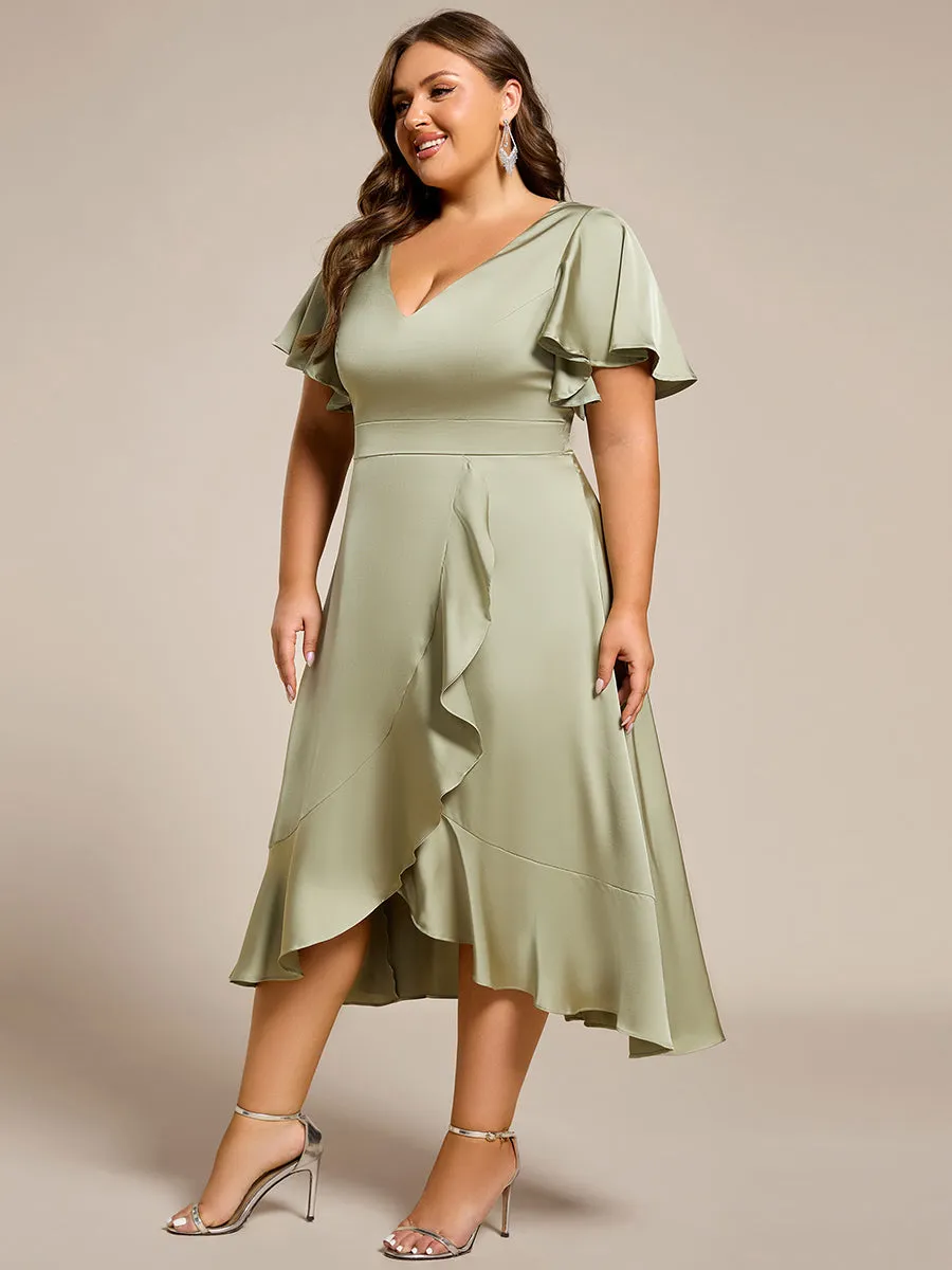 ever SAIGE|V-Neck Satin Midi Wedding Guest Dress with Ruffled Skirt sold by Ever Pretty product image thumbnail 5