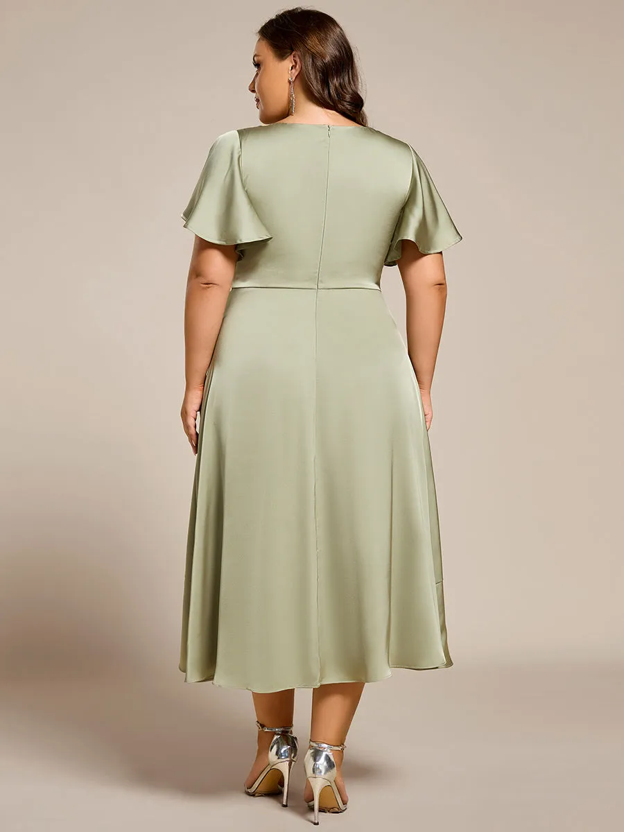 ever SAIGE|V-Neck Satin Midi Wedding Guest Dress with Ruffled Skirt sold by Ever Pretty product image thumbnail 2