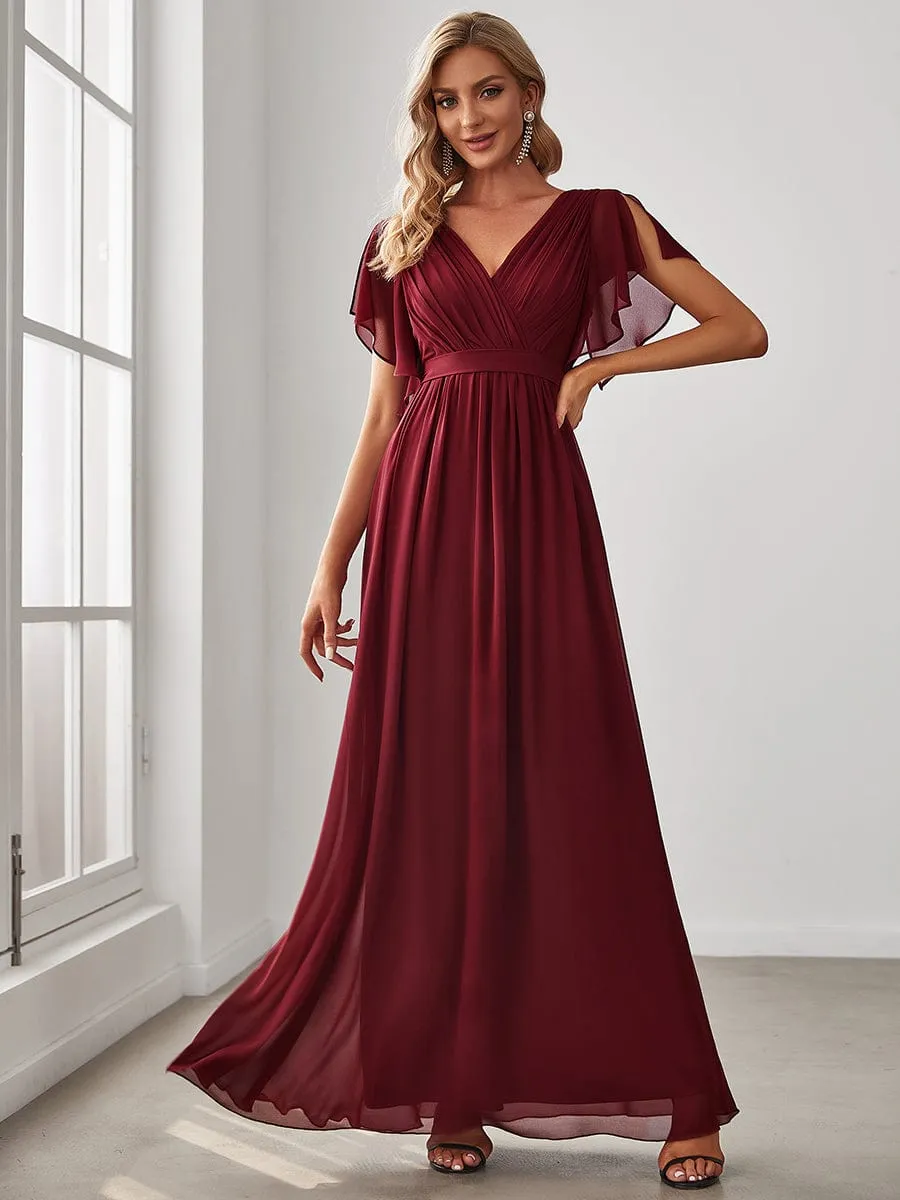 ever LEORA|A-Line Pleated Chiffon Tie-Waist Wedding Guest Dress sold by Ever Pretty