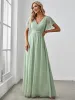ever LEORA|A-Line Pleated Chiffon Tie-Waist Wedding Guest Dress sold by Ever Pretty