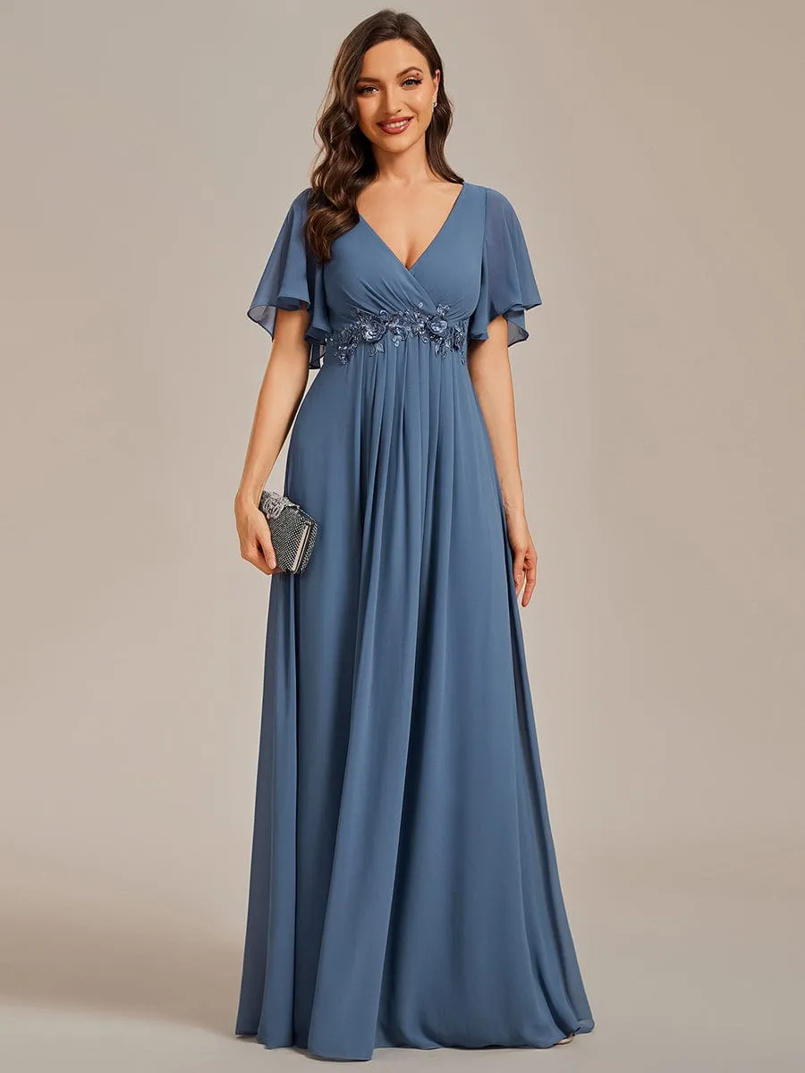 ever IVYROSE|Ruffles Sleeve A-Line Chiffon Waist Applique Maxi Wedding Guest Dress sold by Ever Pretty product image thumbnail 5