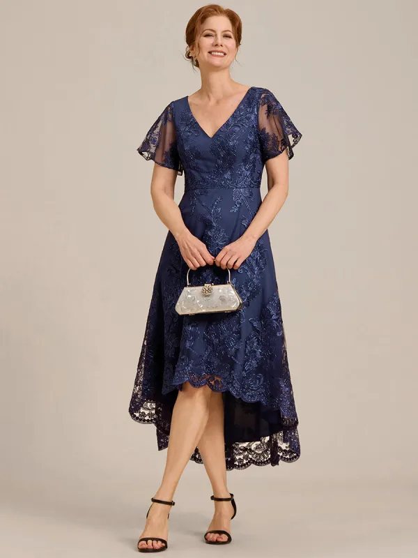 ever TIDAL|Embroidered Mesh Double V Neck Midi Mother of the Bride Dress sold by Ever Pretty