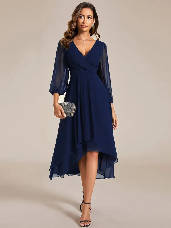 ever BRIAR|3/4 Sleeves Asymmetrical Hem A-Line Midi Bridesmaid Dress sold by Ever Pretty