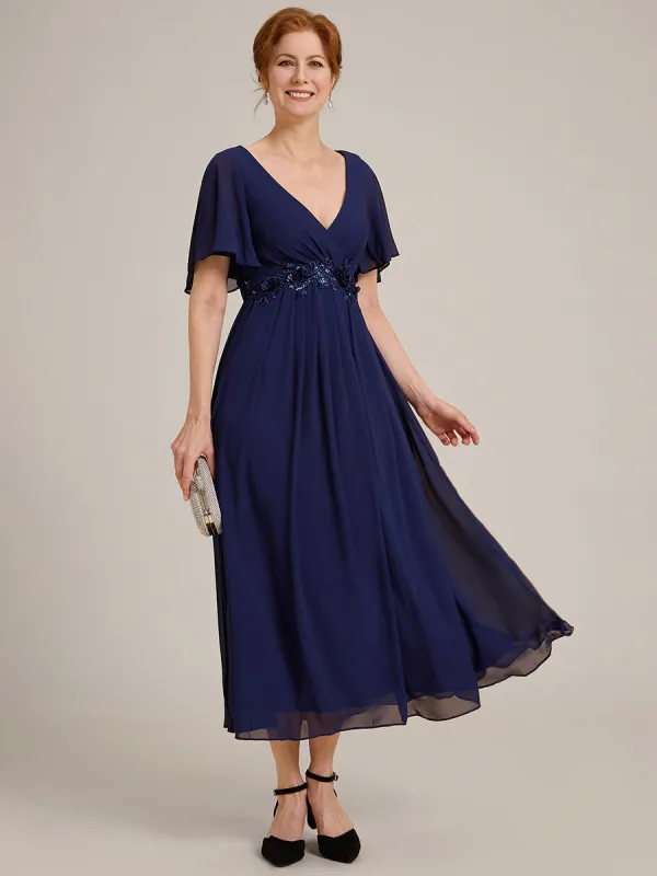 ever DAHLIA|Short Sleeve V Neck Knee Length Mother of the Bride Dress sold by Ever Pretty