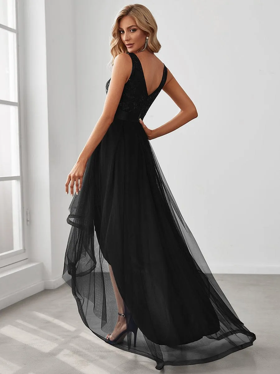 ever SASHIA|Fashion High-Low Deep V Neck Tulle Evening Dresses with Sequin Appliques sold by Ever Pretty product image thumbnail 2