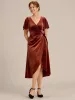 ever LENNA|One-Piece Type Short Sleeves V-Neck Velvet Midi Mother of the Bride Dress sold by Ever Pretty