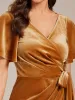 ever LENNA|One-Piece Type Short Sleeves V-Neck Velvet Midi Mother of the Bride Dress sold by Ever Pretty