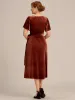 ever LENNA|One-Piece Type Short Sleeves V-Neck Velvet Midi Mother of the Bride Dress sold by Ever Pretty