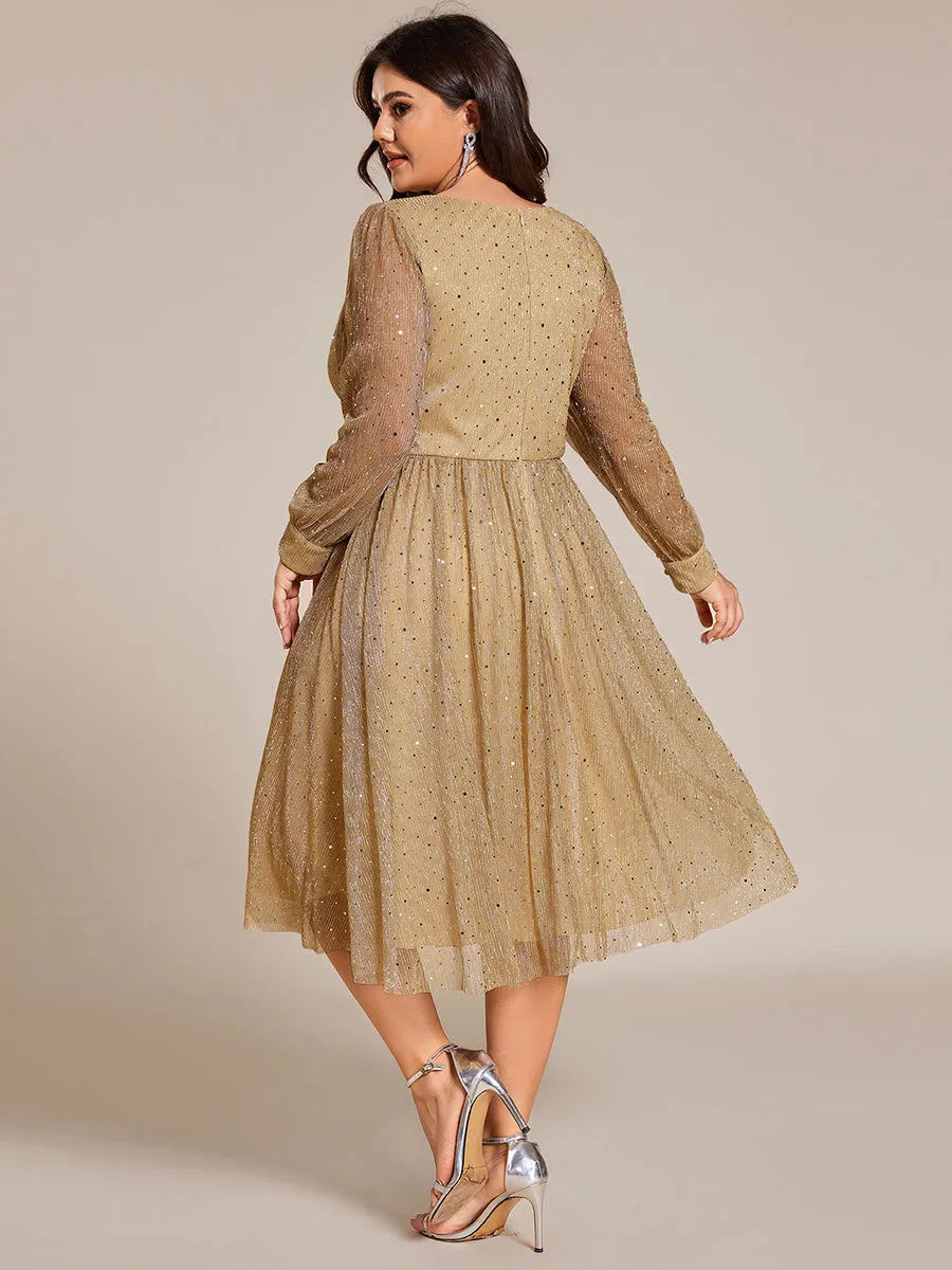 pretty KARLEN|Plus Size Glitter Midi Wedding Guest Dress with Long Sleeves sold by Ever Pretty product image thumbnail 2