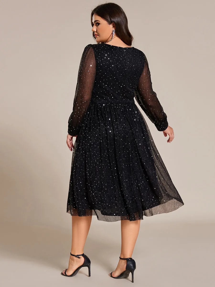 pretty KARLEN|Plus Size Glitter Midi Wedding Guest Dress with Long Sleeves sold by Ever Pretty product image thumbnail 4