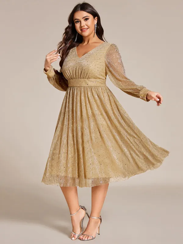 pretty KARLEN|Plus Size Glitter Midi Wedding Guest Dress with Long Sleeves sold by Ever Pretty