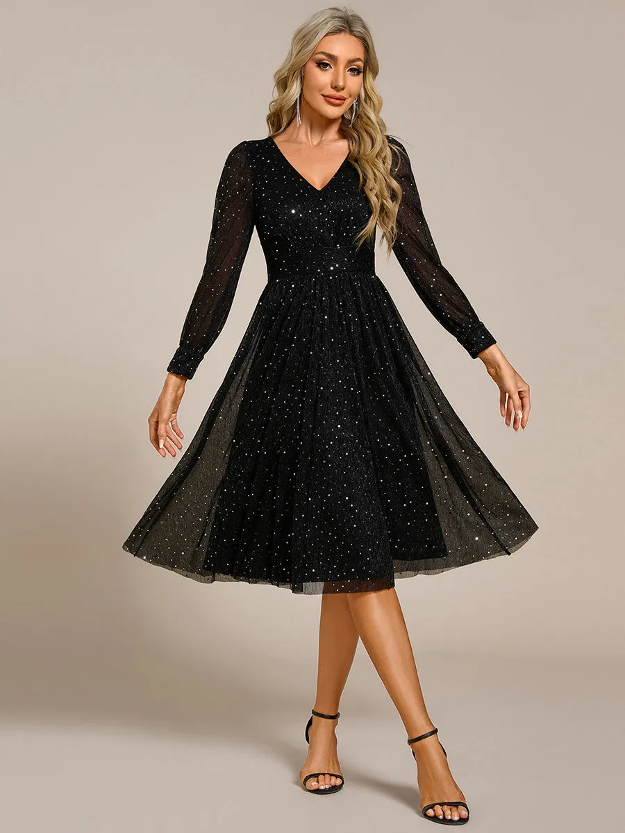 ever KARLEN|Glitter Midi Wedding Guest Dress with Long Sleeves sold by Ever Pretty