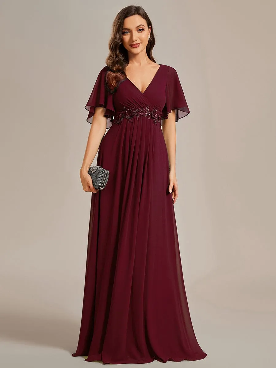 ever IVYROSE|Ruffles Sleeve A-Line Chiffon Waist Applique Maxi Mother of the Bride Dress sold by Ever Pretty product image thumbnail 3