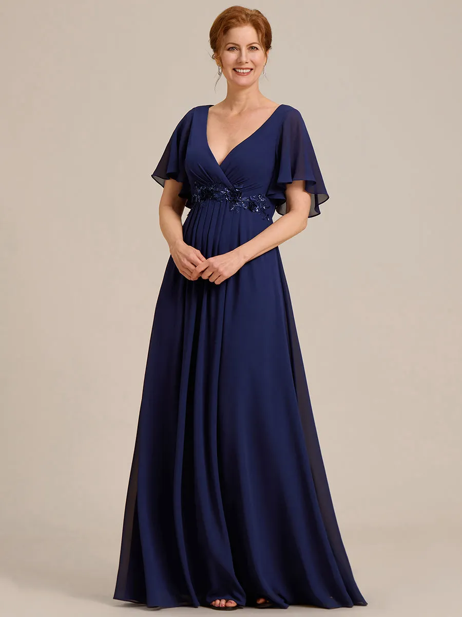 ever IVYROSE|Ruffles Sleeve A-Line Chiffon Waist Applique Maxi Mother of the Bride Dress sold by Ever Pretty