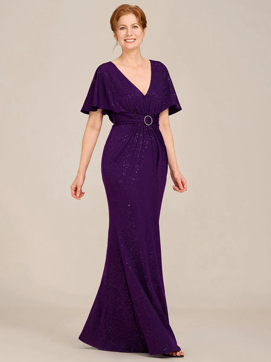 ever LUXE|Sparkling V Neck Ruffled Batwing Sleeve Mother of the Bride Dress sold by Ever Pretty product image thumbnail 4