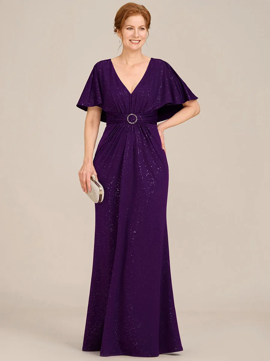 ever LUXE|Sparkling V Neck Ruffled Batwing Sleeve Mother of the Bride Dress sold by Ever Pretty